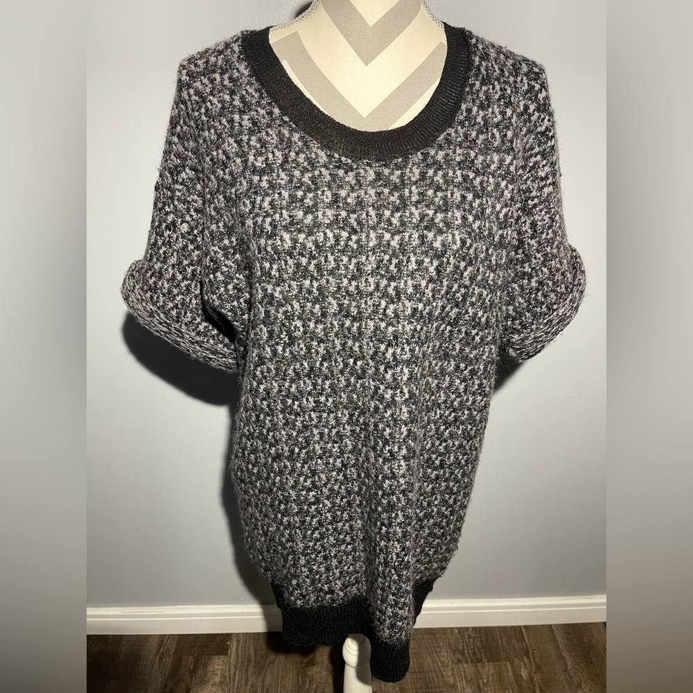 Rebecca Taylor Black and Gray Alpaca Crew Neck Sweater